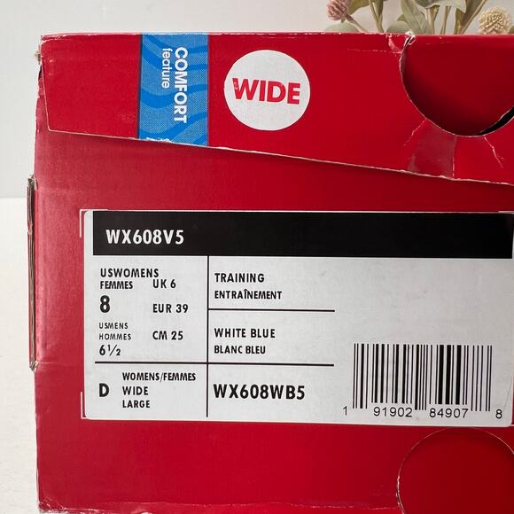 New Balance WX608V5 Faux Leather Sneakers White/Blue Women 8 Wide Tried On - Picture 10 of 10